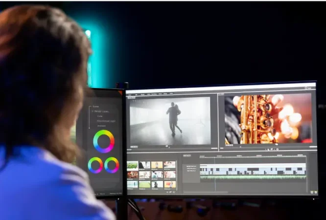 videographer-using-editing-software-color-correcting